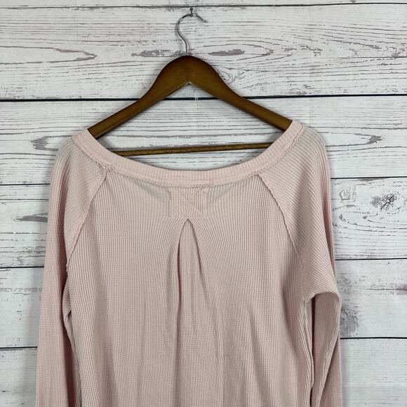 We The Free Shirt Womens XS Pink Waffle Boxy Boho Peasant Thermal Off Shoulder - Picture 6 of 13